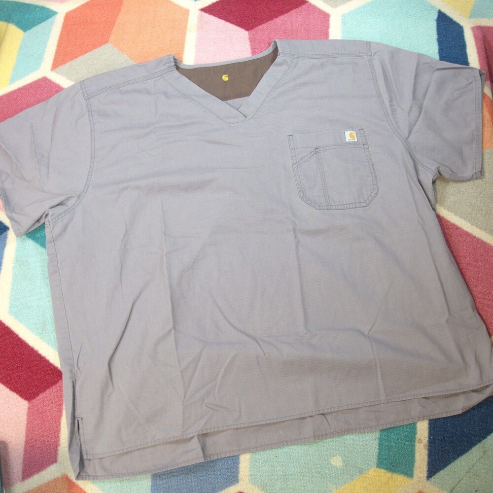 Carhartt Scrub Top Mens 3XL  Gray Nursing Medical Doctor Ripstop‎ Nurse